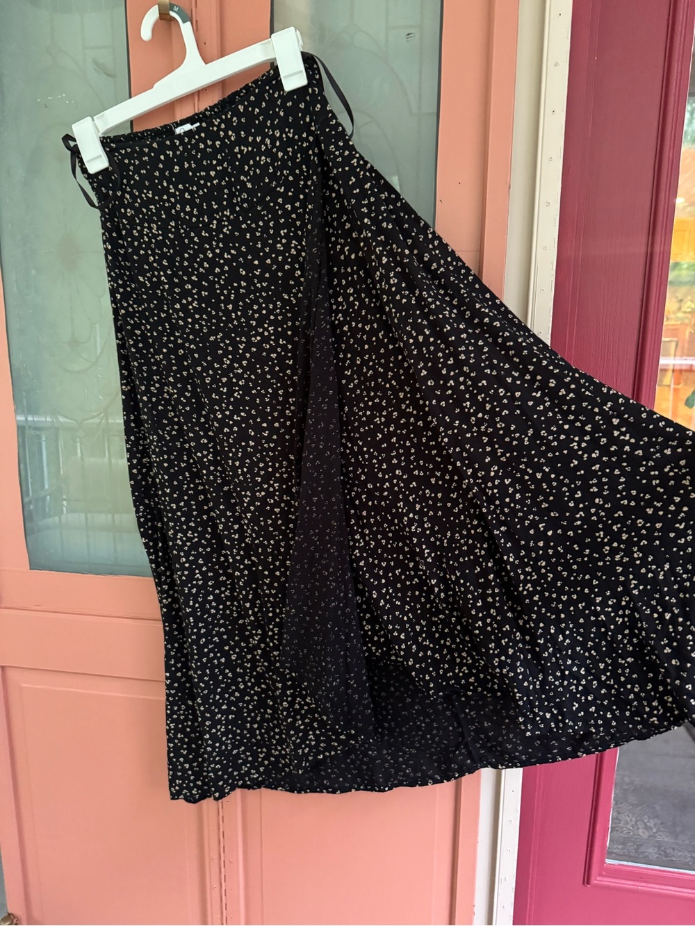 Japna Black Midi Skirt with White Floral Print